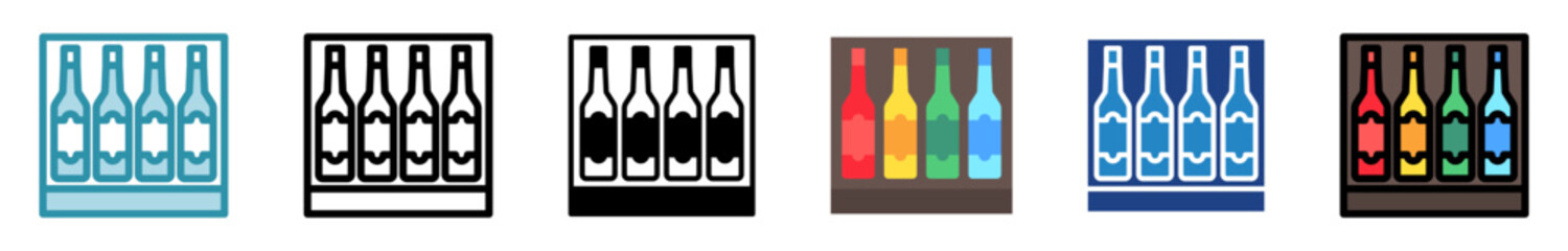 Liquor Shelf multi style, mini illustration icon set. outline, flat, glyph, line color, dual tone. vector for UI, UX, app, web, digital or print. Related to lifestyle, relaxation, drinks, pub and bar.