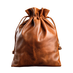 Brown Leather Drawstring Bag