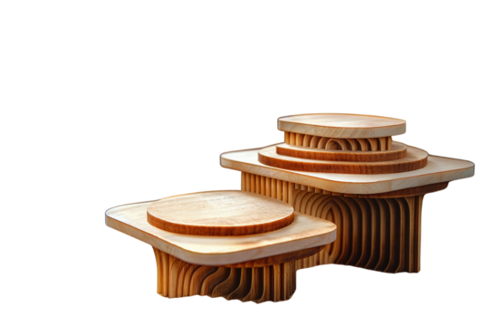 Modern tiered wooden display stands. Transparent PNG, layered design