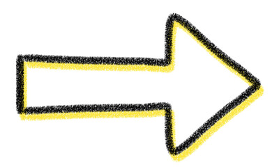 クレヨン風・手書きの黄色のシンプルな矢印