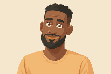 African American man smiling in casual attire with light background - Concept of Hand drawn flat vector illustration of an African American man  