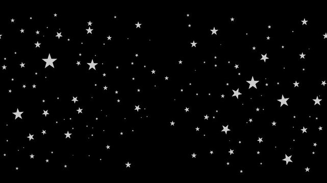Animated background with white stars twinkling on a black sky. Smooth seamless loop &mdash; great for inserting flying objects or characters, magical animations, or dream-like visuals.