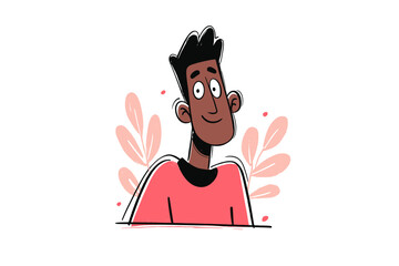 African American man smiling in a casual illustrated style with floral elements  