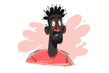 African American man with surprised expression in colorful illustration  
