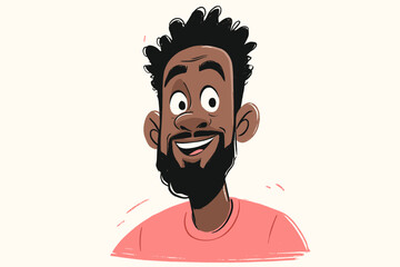 Smiling African American man with curly hair in a casual pink shirt  