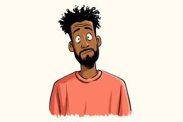 African American man with surprised expression in casual clothing  