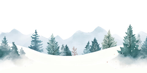 PNG Watercolor winter border mountain forest trees.