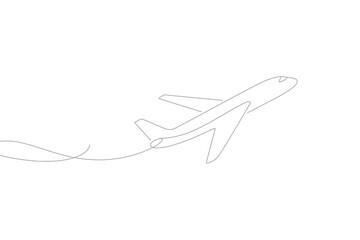 Minimalist airplane illustration showing the simple, continuous line style for travel, aviation, and modern design projects.