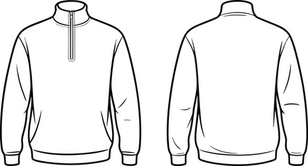 Minimalist Line Drawing of a Long-Sleeve Zip-Up Sweatshirt, Front and Back View © Mehebub Creatives