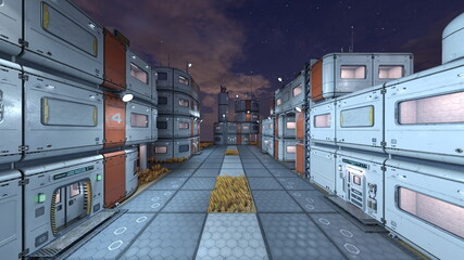攻撃される基地　3DCGレンダリング