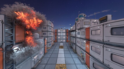 攻撃される基地　3DCGレンダリング