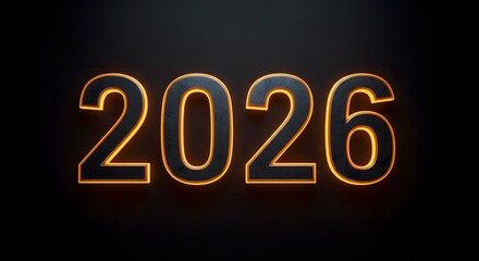 Modern 3D Number 2026 Render with Glowing Metal and Glass Texture