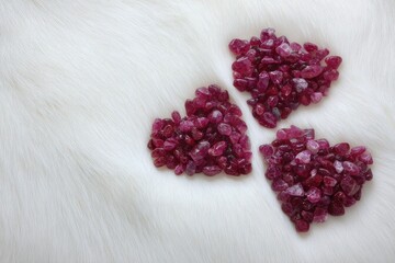 Pink crystal stones arranged into a heart on white fur. --chaos 5 --ar 3:2 --stylize 350 --weird 600 --v 7 Job ID: 7945235c-4d51-4314-8625-113e107e0c1f