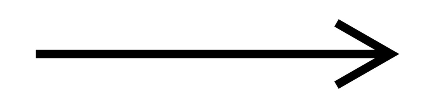Thin black arrow pointing to the right with a tapering tail isolated on transparent background