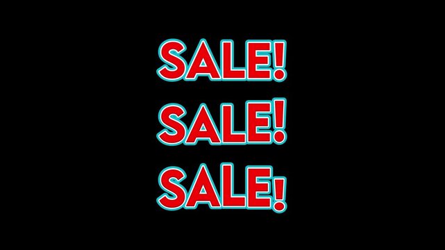 The bold sale announcement features red text with a blue outline, repeated three times for emphasis and promotional impact.