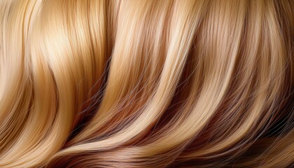 Naklejka premium silky and glossy waves of natural hair displaying rich tones of light brown and blonde capturing the essence of vibrant and healthy hair texture