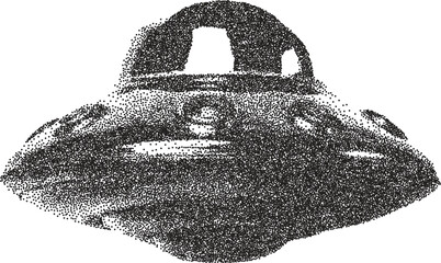 Alien retro y2k stipple design ufo halftone brutalist urban vector png with clear background, extraterrestrial 2000s photocopy grunge tattoo gen z effect