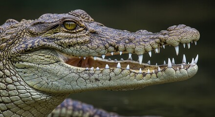 Obraz premium Fierce Alligator Portrait with Open Jaw – Hyper-Realistic Close-Up in Dramatic Cinematic 8K Detail