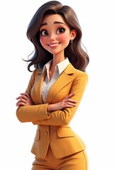 3D illustration or avatar of a young, confident businesswoman isolated on a white background. AI generated