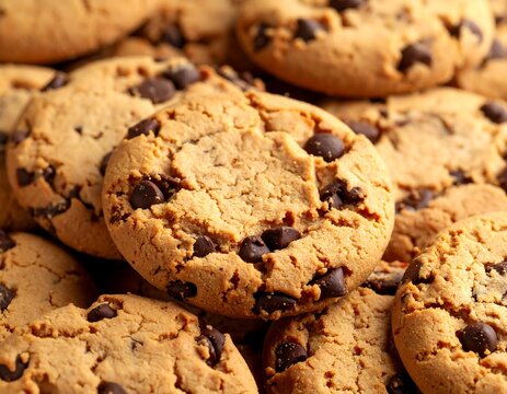 Close-up view of many chocolate chip cookies (3) - Powered by Adobe