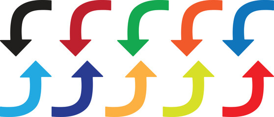 Collection of colorful curved arrows pointing down and up © JPG & PNG Collection