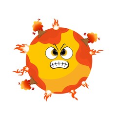 Cartoon sun,cute angry sun cartoon character, shiny bright sun vactor illustration	