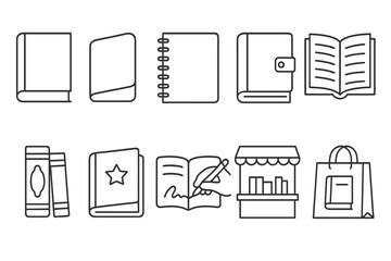 Obraz premium Book and library linear icon set. reading, literature, shopping line icons collection