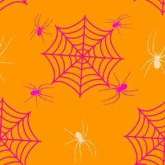 Cartoon monsters seamless Halloween spider pattern for wallpaper and fabrics and textiles and packaging and linens