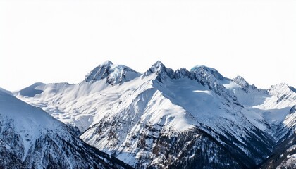 snow covered mountain range isolated on white background