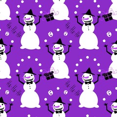 Christmas cartoon ice seamless creepy snowman pattern for wrapping paper and fabrics