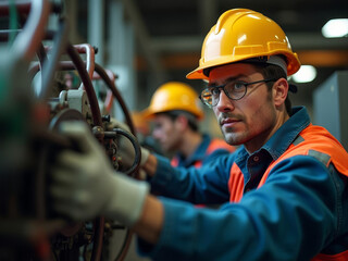 Technicien en maintenance industrielle concentré sur une opération de contrôle
