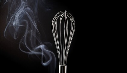silver whisk against black background