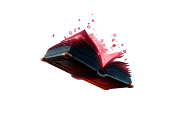 A floating spellbook with flipping pages, isolated on transparent background