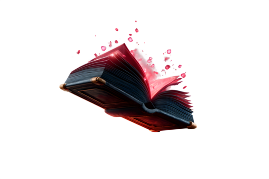 A floating spellbook with flipping pages, isolated on transparent background