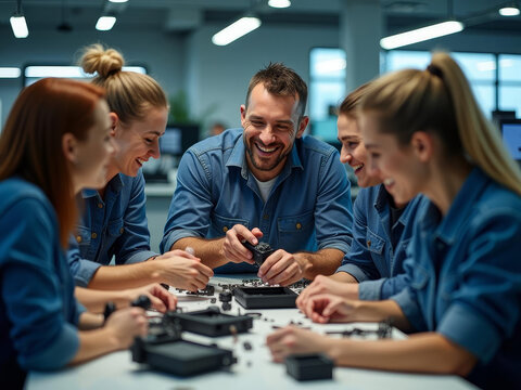 Esprit d&rsquo;&eacute;quipe en pleine cr&eacute;ation dans un atelier collaboratif moderne
