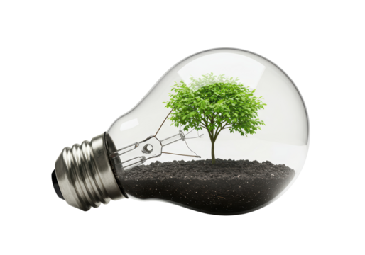 Isolated Light Bulb with a Tree Inside - Eco-Friendly Ideas and Sustainability
