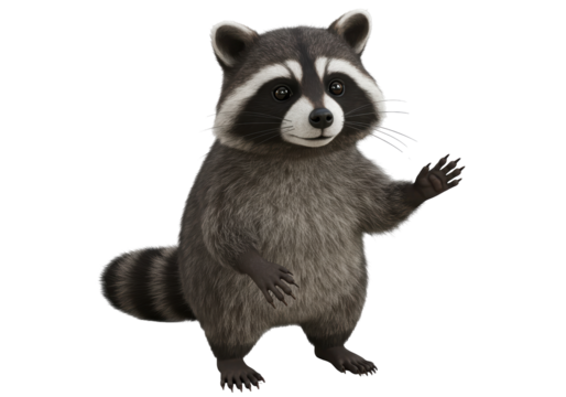Isolated Cheerful Cartoon Raccoon Waving Hand