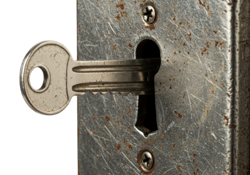 Isolated Antique Key in Lock Hole Rusty Metal Texture