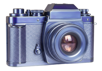 Isolated Metallic Blue Vintage Camera