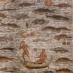 A Roman mosaic floor pattern in the city of Sousse, Tunisia