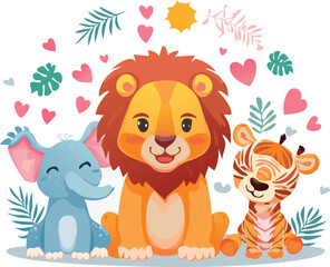 Obraz premium Adorable illustrations. Designed in soft pastel colors with rounded shapes and smiling expressions, perfect for nursery wall art, baby posters, greeting cards, textile prints, educational materials