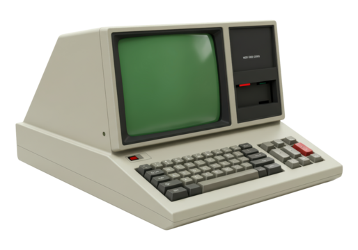 Isolated Vintage Personal Computer with Green Screen
