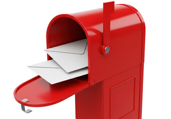 Isolated Red Mailbox Filled with White Envelopes