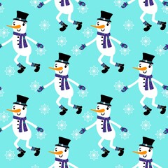 Christmas cartoon ice seamless snowman pattern for wrapping paper and fabrics
