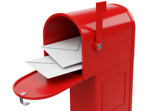 Isolated Red Mailbox Filled with White Envelopes