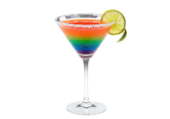 Isolated Vibrant Rainbow Layered Cocktail with Lime