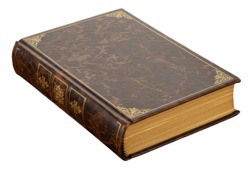 Isolated Antique Leather Bound Book with Gold Embossed Details