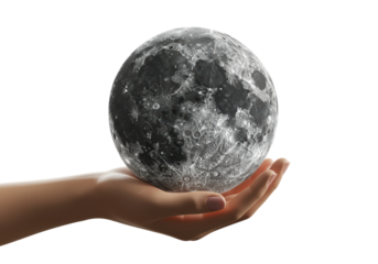 Isolated Hand Holding Moon Lunar Sphere Astronomy