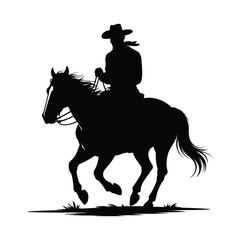 Naklejka premium Silhouette of a cowboy riding a horse galloping across the plains silhouette isolated on white background