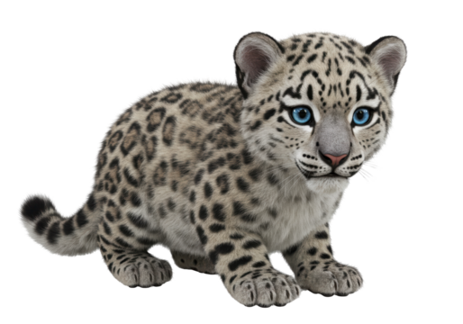 Isolated Cute Baby Snow Leopard Cub Sitting
